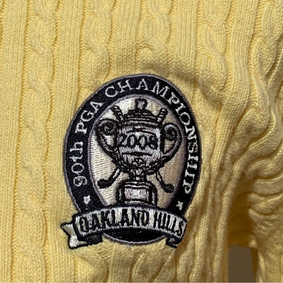 IZOD -FLEX. Canary yellow cable knit sweater w/90th PGA championship log… - Picture 3 of 12